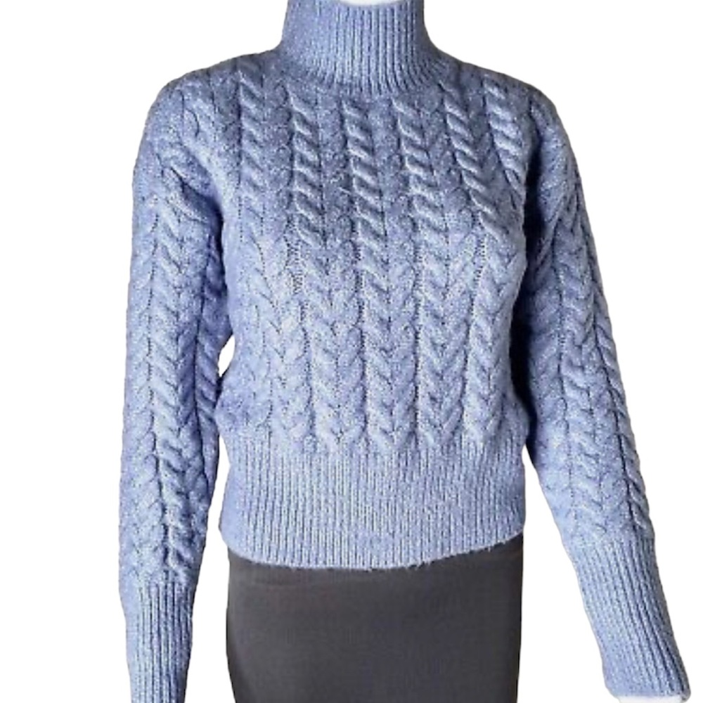 Kendall + Kylie Dusty Blue Cable Knit Crop Sweater Size M